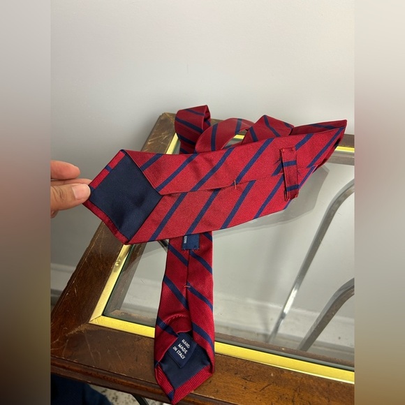 Polo by Ralph Lauren 100% Silk Red-Blue Striped 58” Men Office Career Italy Made - Picture 4 of 10
